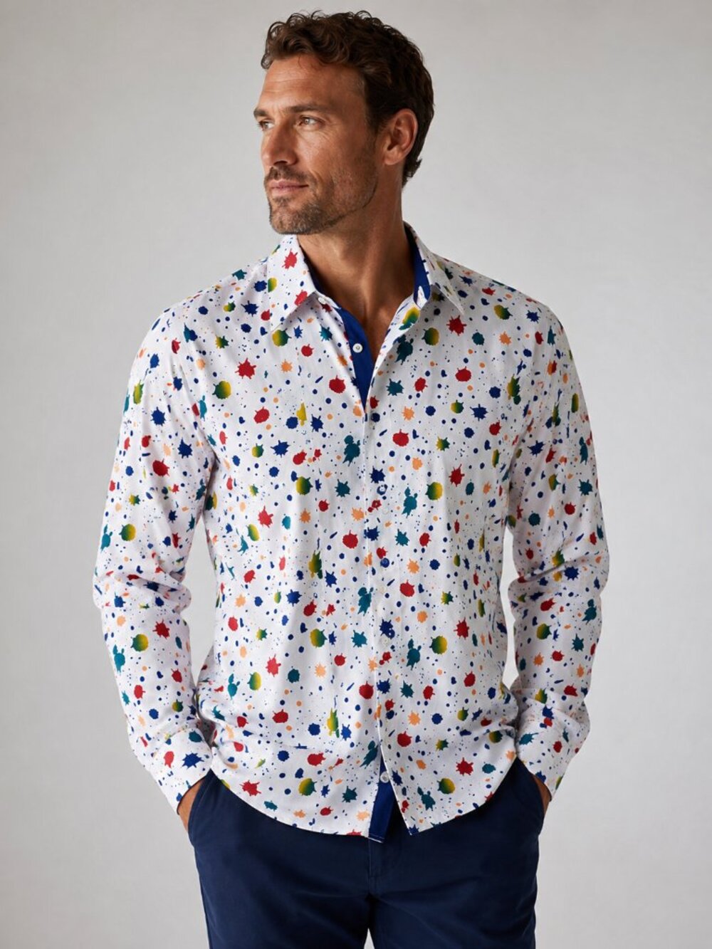 Paul Fredrick Paint Splatter White Button Down Shirt Mens XXL Novelty Office